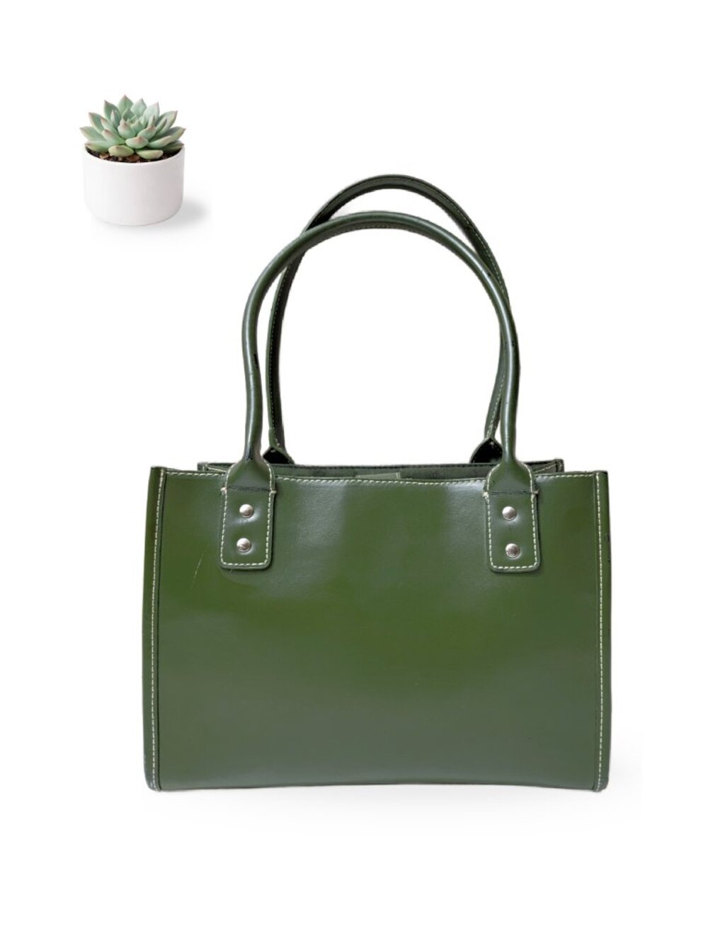 Wilsons Leather Green Structured Satchel Tote Handbag Silver Hardware Purse - Picture 1 of 12